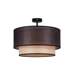 Lámpara de techo Cedrik, organza negra, chapa de fresno, 45 cm