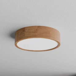 Lámpara de techo Cleo DR375, IP20, sensor, Ø 38 cm, madera de roble
