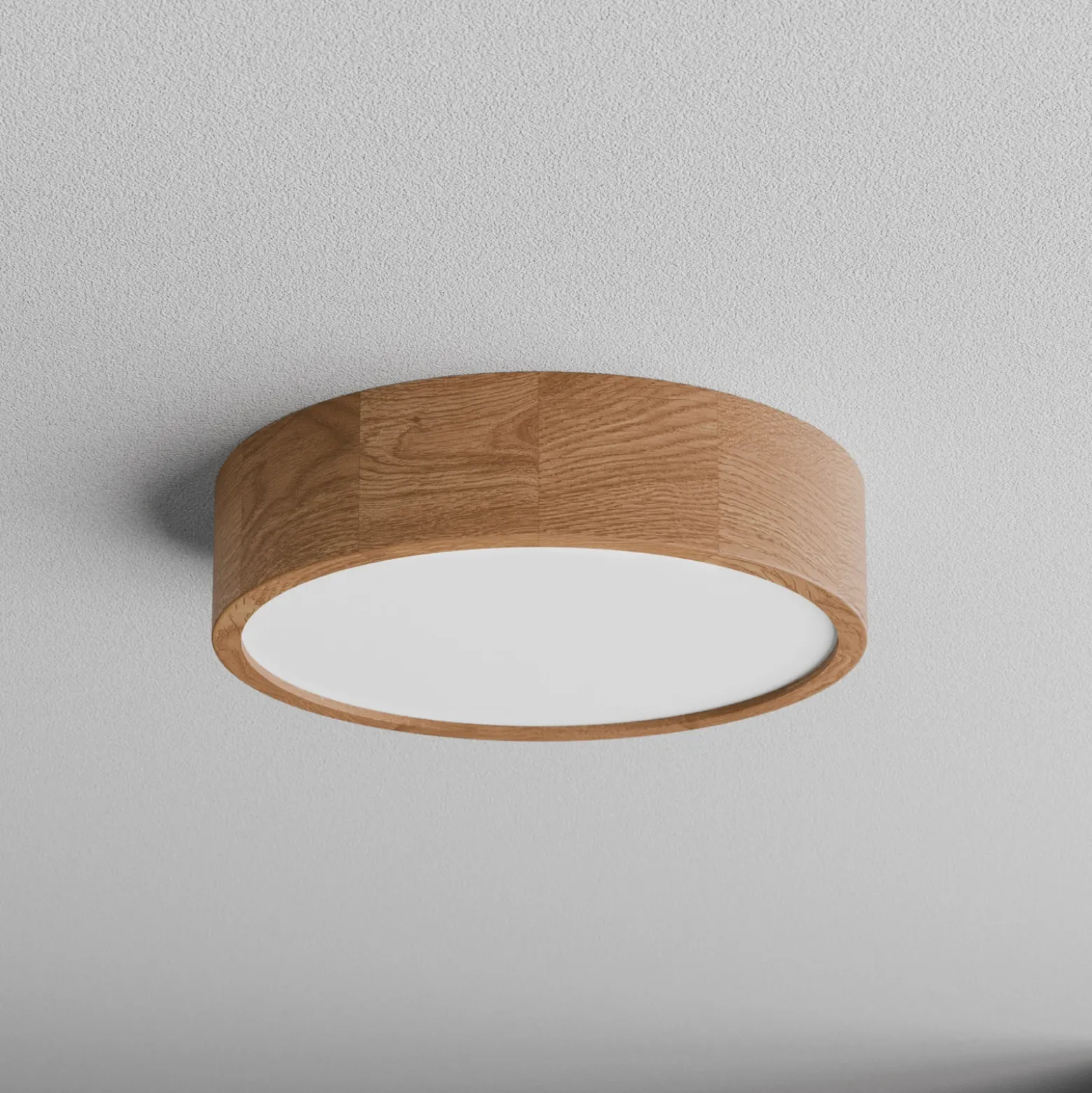 Lámpara de techo Cleo DR375, IP20, sensor, Ø 38 cm, madera de roble