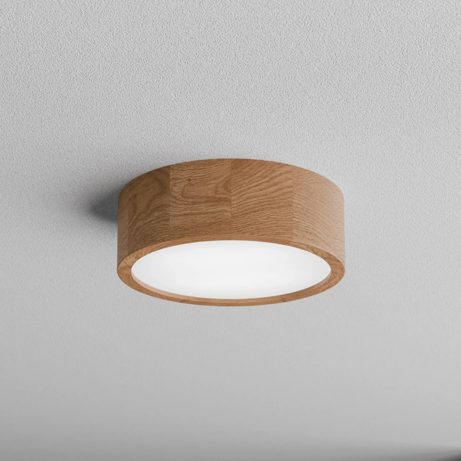 Lámpara de techo Cleo DR275, IP20, sensor, Ø 28 cm, madera de roble