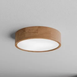 Lámpara de techo Cleo DR375, IP20, sensor, Ø 38 cm, madera de roble