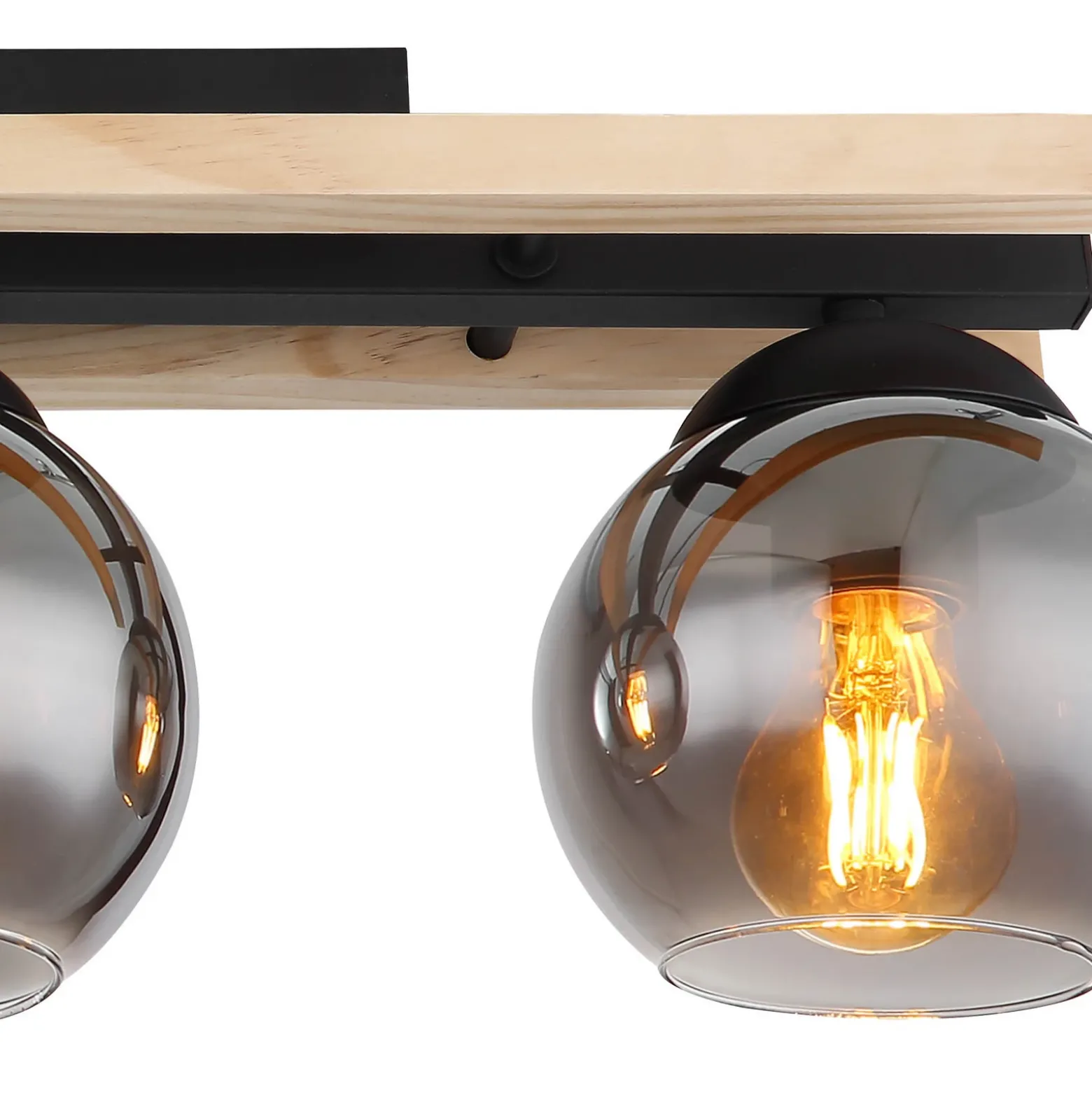 Lámpara de techo Conni, longitud 60 cm, gris humo, madera/vidrio, 3 luces.