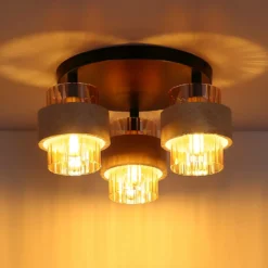 Lámpara de techo Daren, 3 luces, beige/ámbar/negro, Ø 38 cm, E27