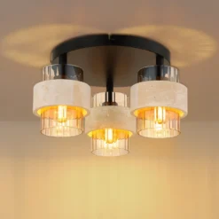 Lámpara de techo Daren, 3 luces, beige/ámbar/negro, Ø 38 cm, E27