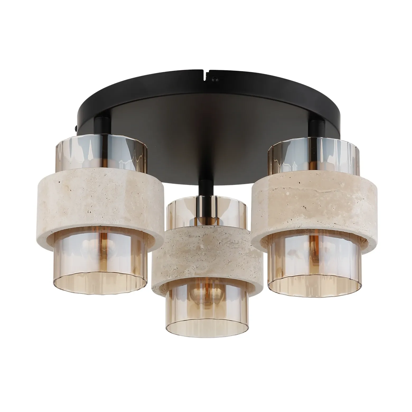 Lámpara de techo Daren, 3 luces, beige/ámbar/negro, Ø 38 cm, E27