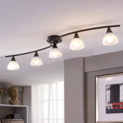 Lámpara de techo Della de Lindby, negro y dorado, 110 cm, 5 luces, E14