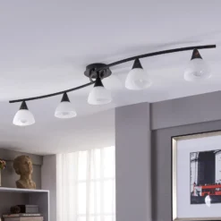 Lámpara de techo Della de Lindby, negro y dorado, 110 cm, 5 luces, E14