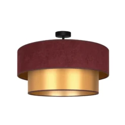 Lámpara de techo Dorina, rojo oscuro/dorado, Ø 60 cm, tejido, E27