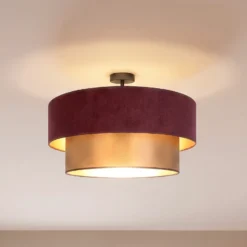 Lámpara de techo Dorina, rojo oscuro/dorado, Ø 60 cm, tejido, E27