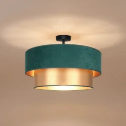 Lámpara de techo Dorina, verde/dorado, Ø 60 cm, tela, E27