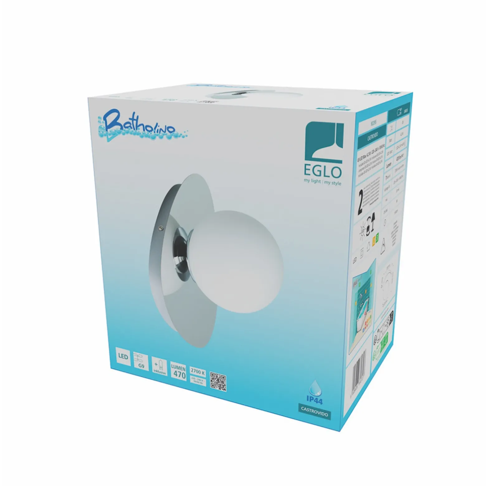 Lámpara de techo EGLO CASTROVIDO cromada, 24 cm, 1 luz, IP44, G9-LED
