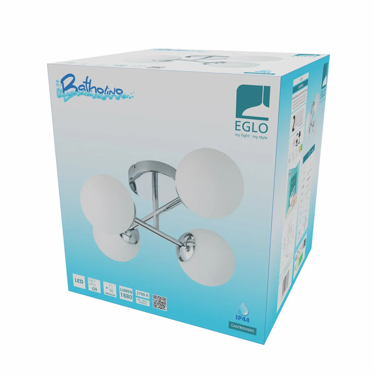 Lámpara de techo EGLO CASTROVIDO, cromada, 48 cm, 4 luces, IP44, G9-LED