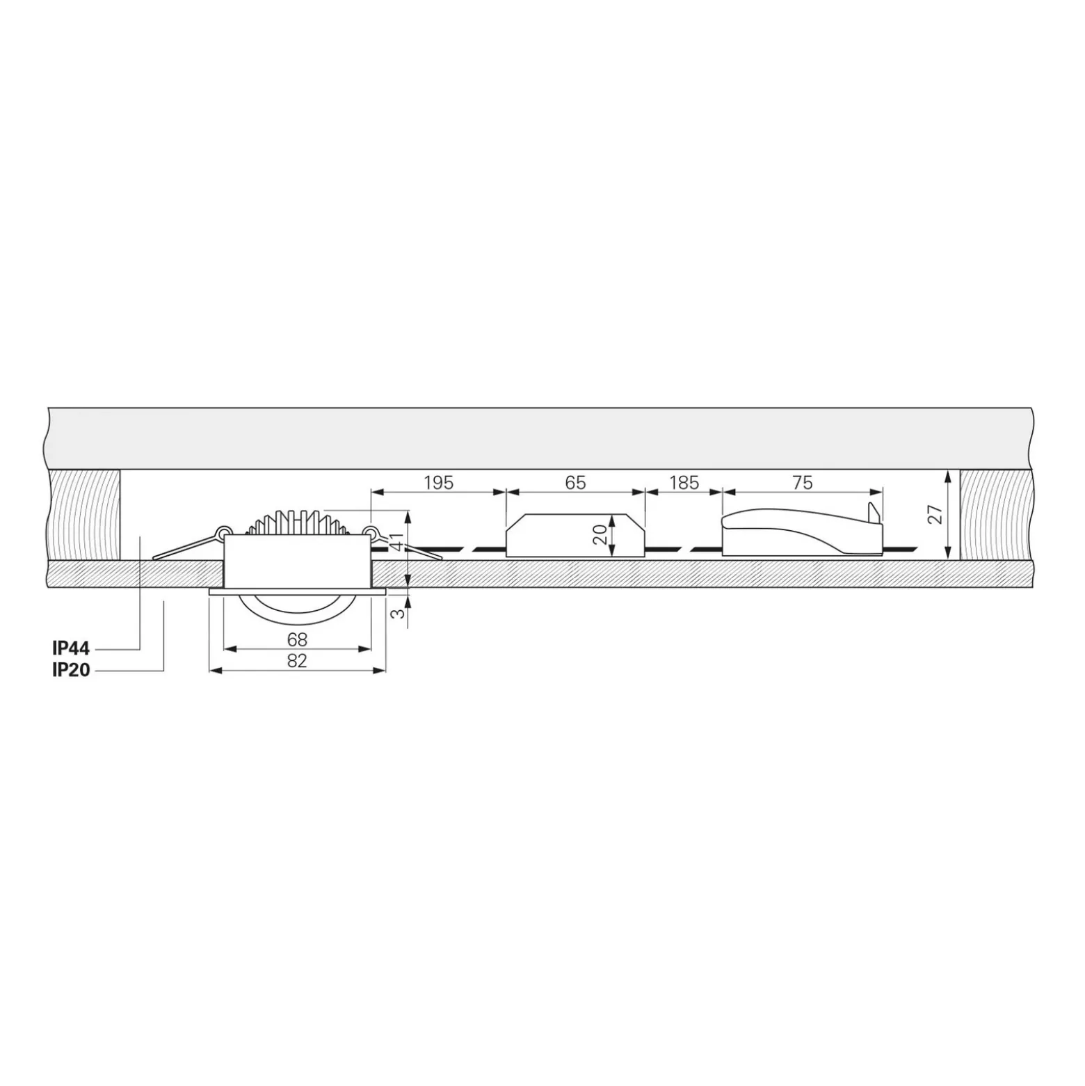 Lámpara de techo empotrable LED Dione, IP44, 3.000 K, níquel, atenuable