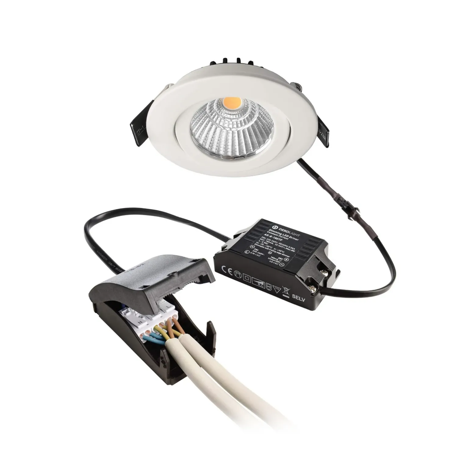 Lámpara de techo empotrable LED Dione, IP44, blanca, atenuable a cálida