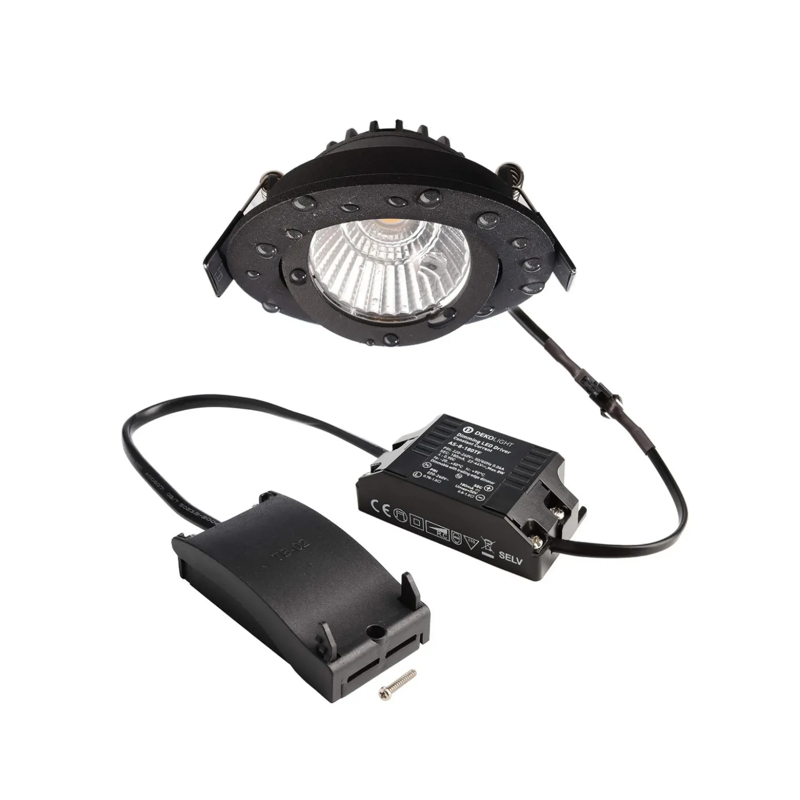 Lámpara de techo empotrable LED Dione, IP44, 2.700 K, negra, atenuable