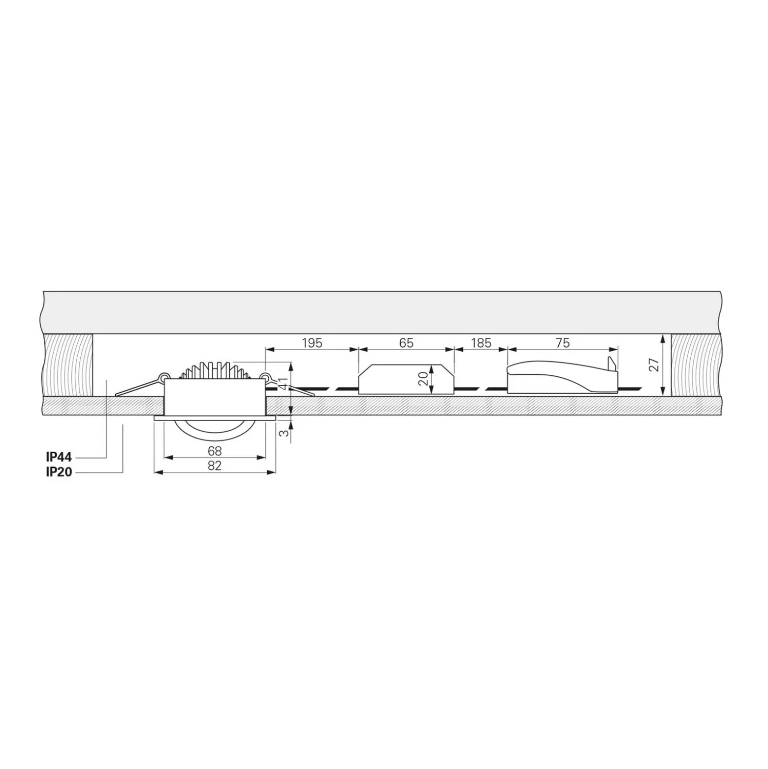 Lámpara de techo empotrable LED Dione, IP44, 2.700 K, níquel, atenuable