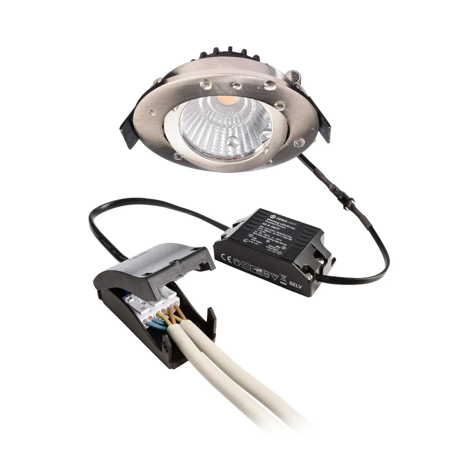 Lámpara de techo empotrable LED Dione, IP44, 4.000 K, níquel, atenuable