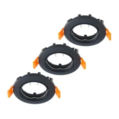 Lámpara de techo empotrable PRIOS Fibur, negro, zinc, Ø 8,2 cm, juego de 3