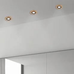 Lámpara de techo empotrable Tobby, Ø 10 cm, juego de 3, madera de roble GU10