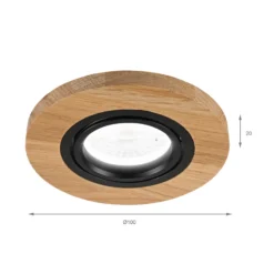 Lámpara de techo empotrable Tobby, Ø 11,5 cm, madera de roble, GU10