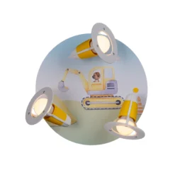 Lámpara de techo excavadora de obra, amarilla, Ø 29 cm, 3 luces