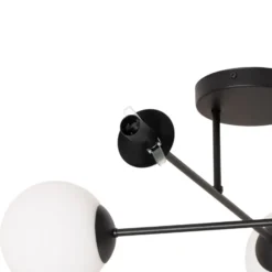 Lámpara de techo Glassy, 4 luces, cruzada, negro/opalino
