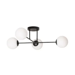 Lámpara de techo Glassy, 4 luces, cruzada, negro/opalino