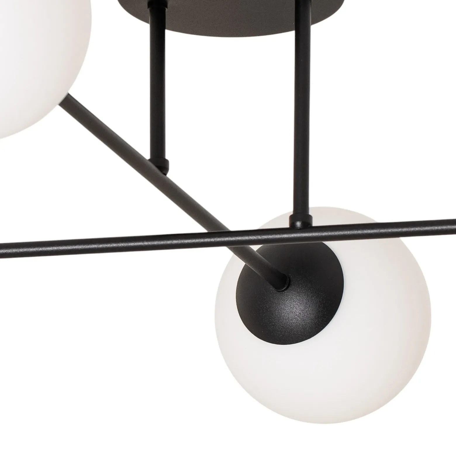 Lámpara de techo Glassy, 4 luces, cruzada, negro/opalino
