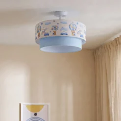 Lámpara de techo infantil Boho, azul claro/multicolor, Ø 40 cm, tela, E27