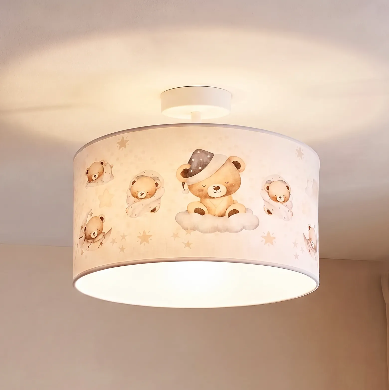 Lámpara de techo infantil Kids Print, multicolor/beige, Ø 35 cm, de tela