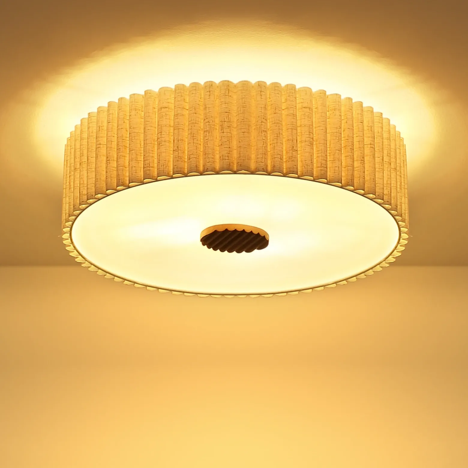 Lámpara de techo Jannie, color natural, de lino, 3 luces, Ø 50 cm, E27