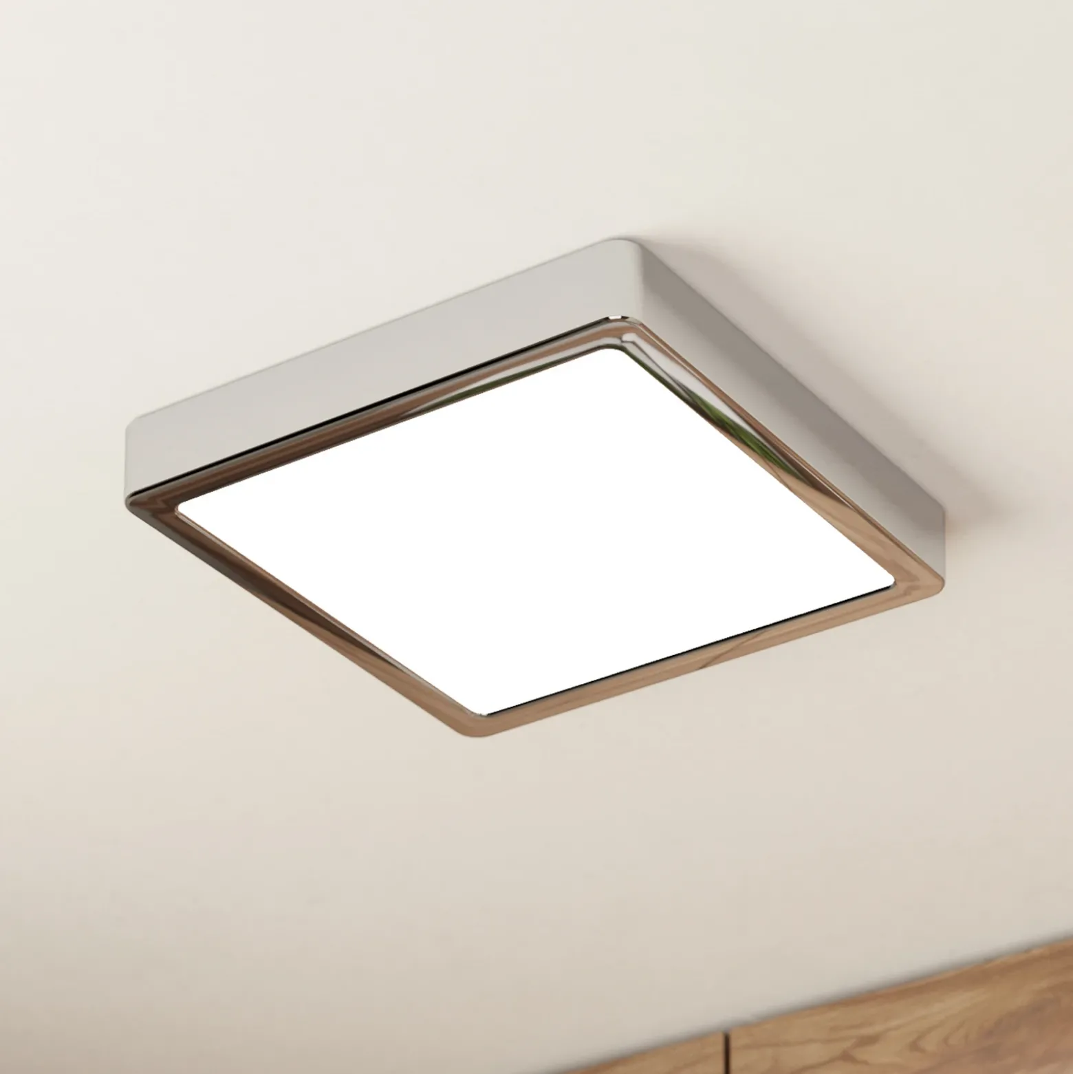 Lámpara de techo LED Fueva 5 IP44 3000K cromo 21x21cm