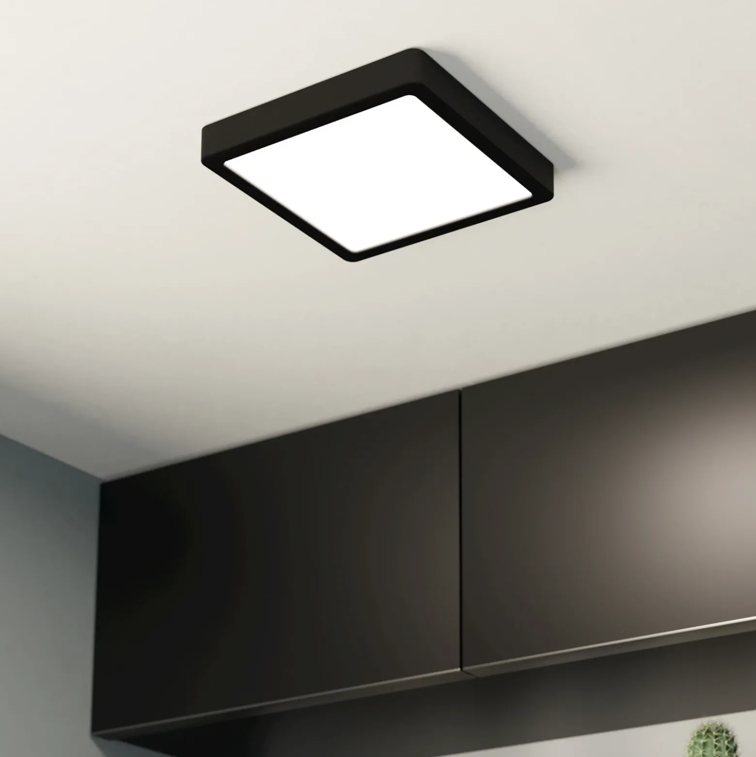 Lámpara de techo LED Fueva 5 IP44 3000K negro 21x21cm