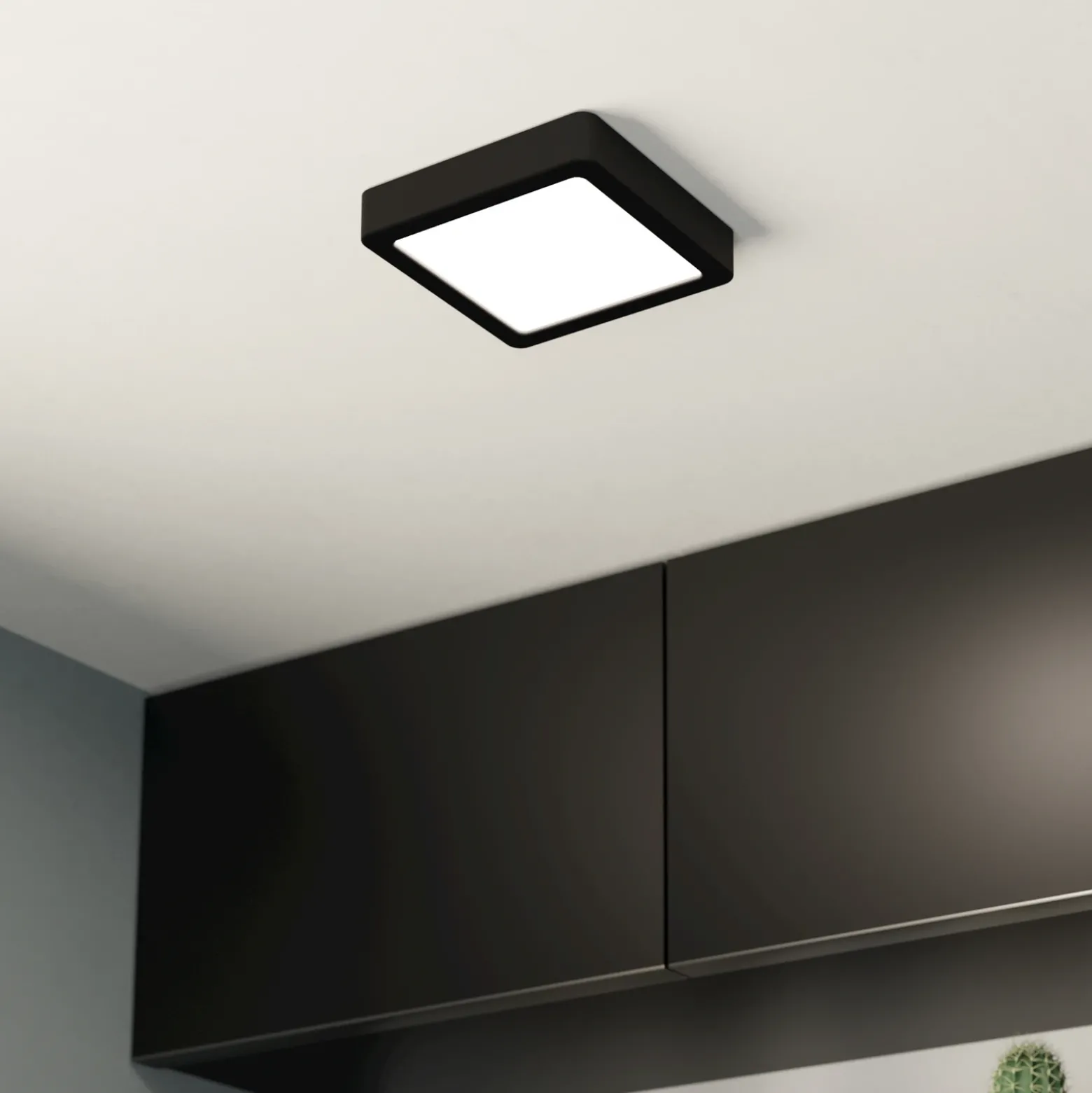 Lámpara de techo LED Fueva 5 IP44 3000K negro 16x16cm