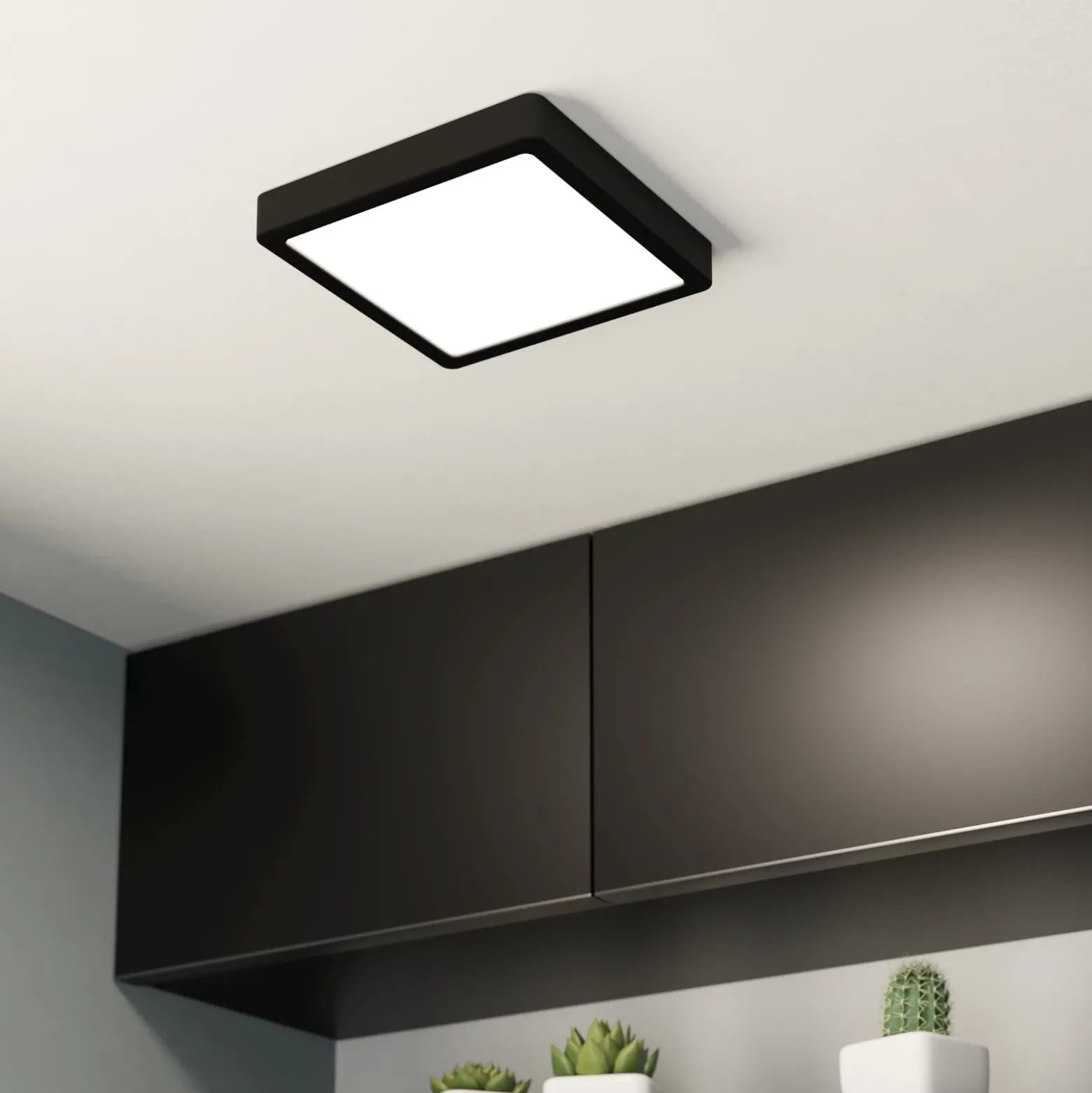 Lámpara de techo LED Fueva 5, IP20 negro 21x21cm