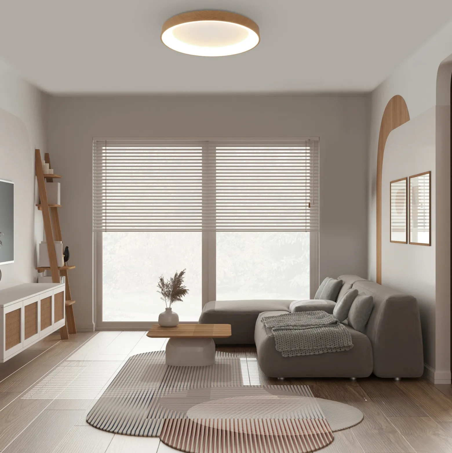 Lámpara de techo LED Niseko II CCT control remoto Ø50cm color madera