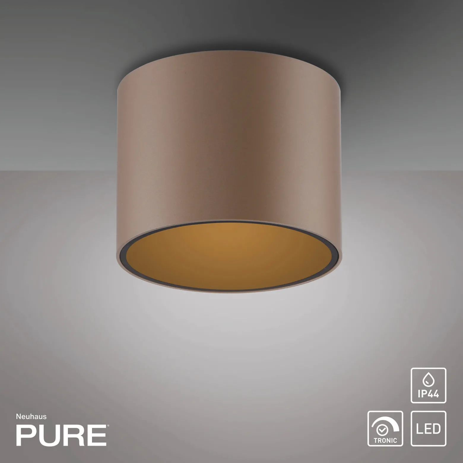 Lámpara de techo LED para baño PURE Point, color bronce, Ø 11 cm, IP44