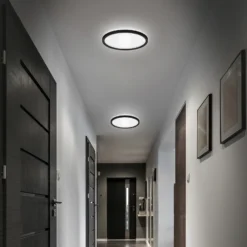 Lámpara de techo LED para baño Slim Drip, negra, Ø 29 cm, IP44