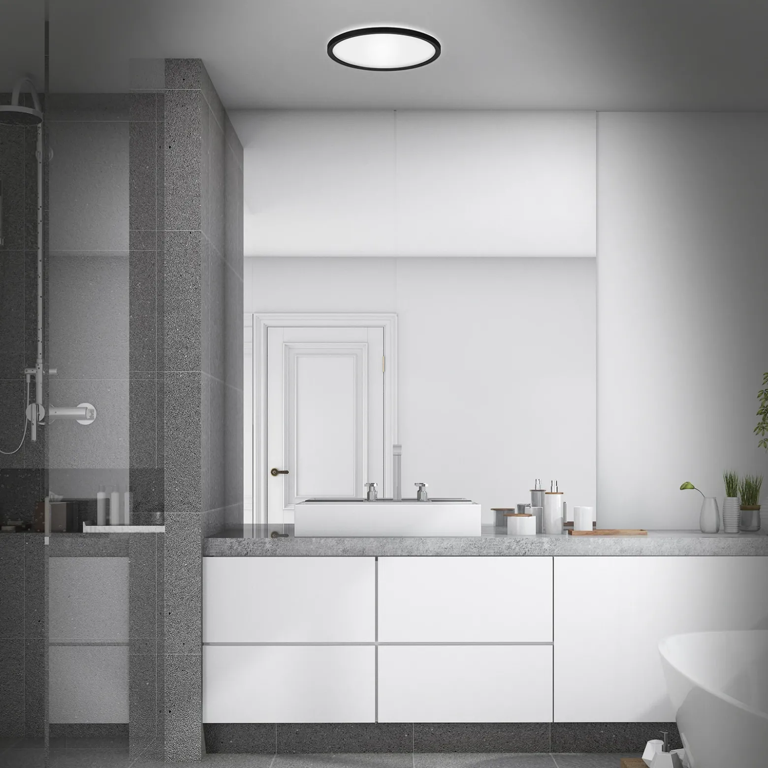 Lámpara de techo LED para baño Slim Drip, negra, Ø 29 cm, IP44