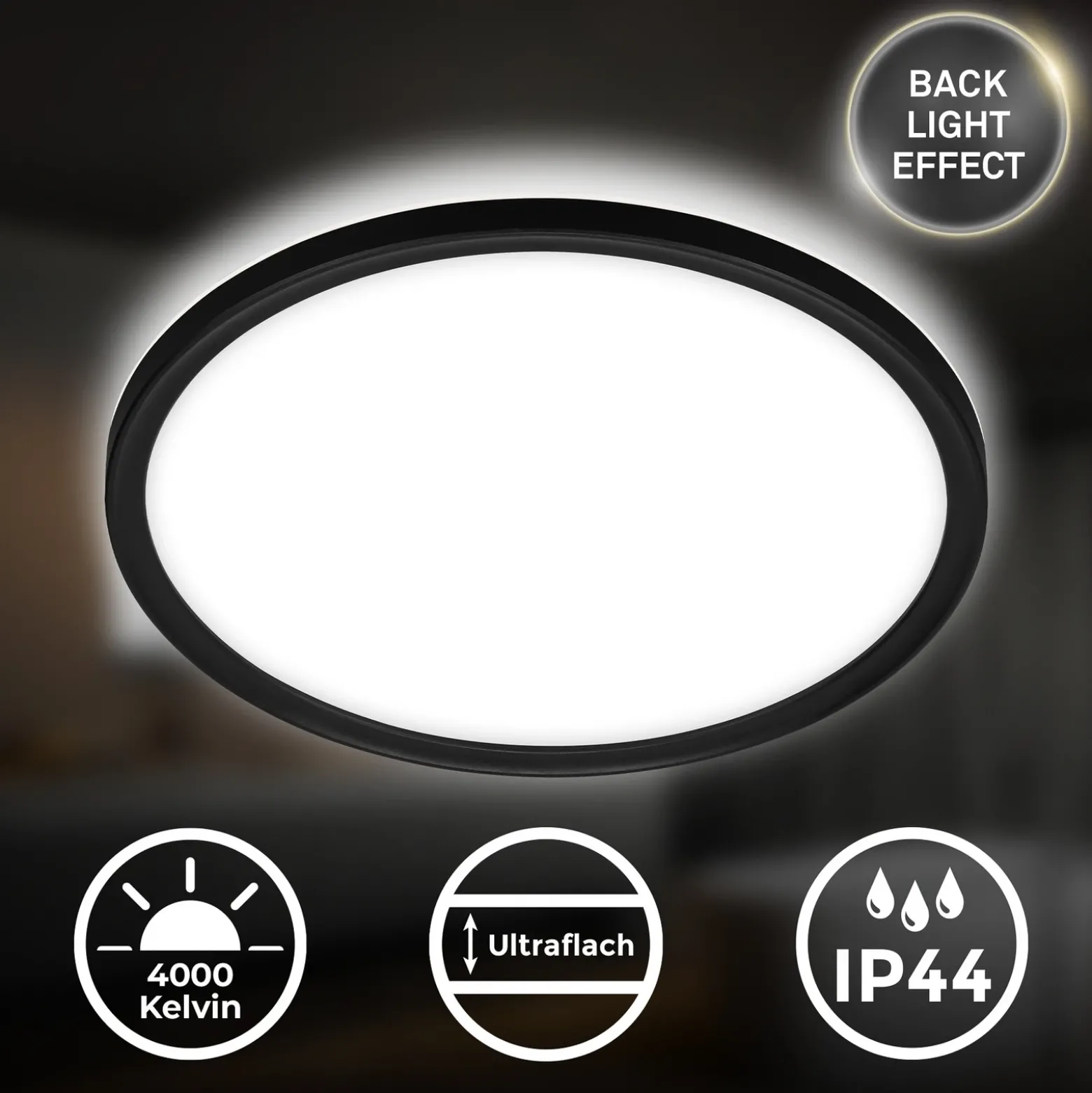 Lámpara de techo LED para baño Slim Drip, negro, Ø 42 cm, IP44