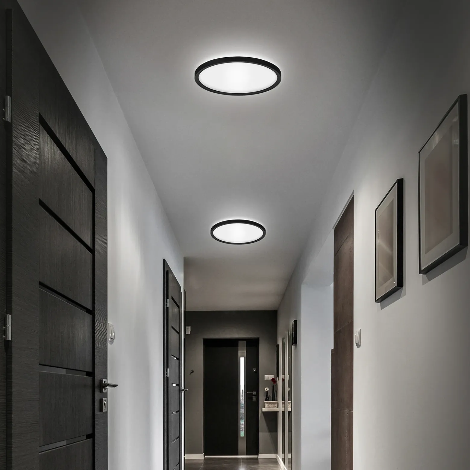 Lámpara de techo LED para baño Slim Drip, negra, Ø 29 cm, IP44