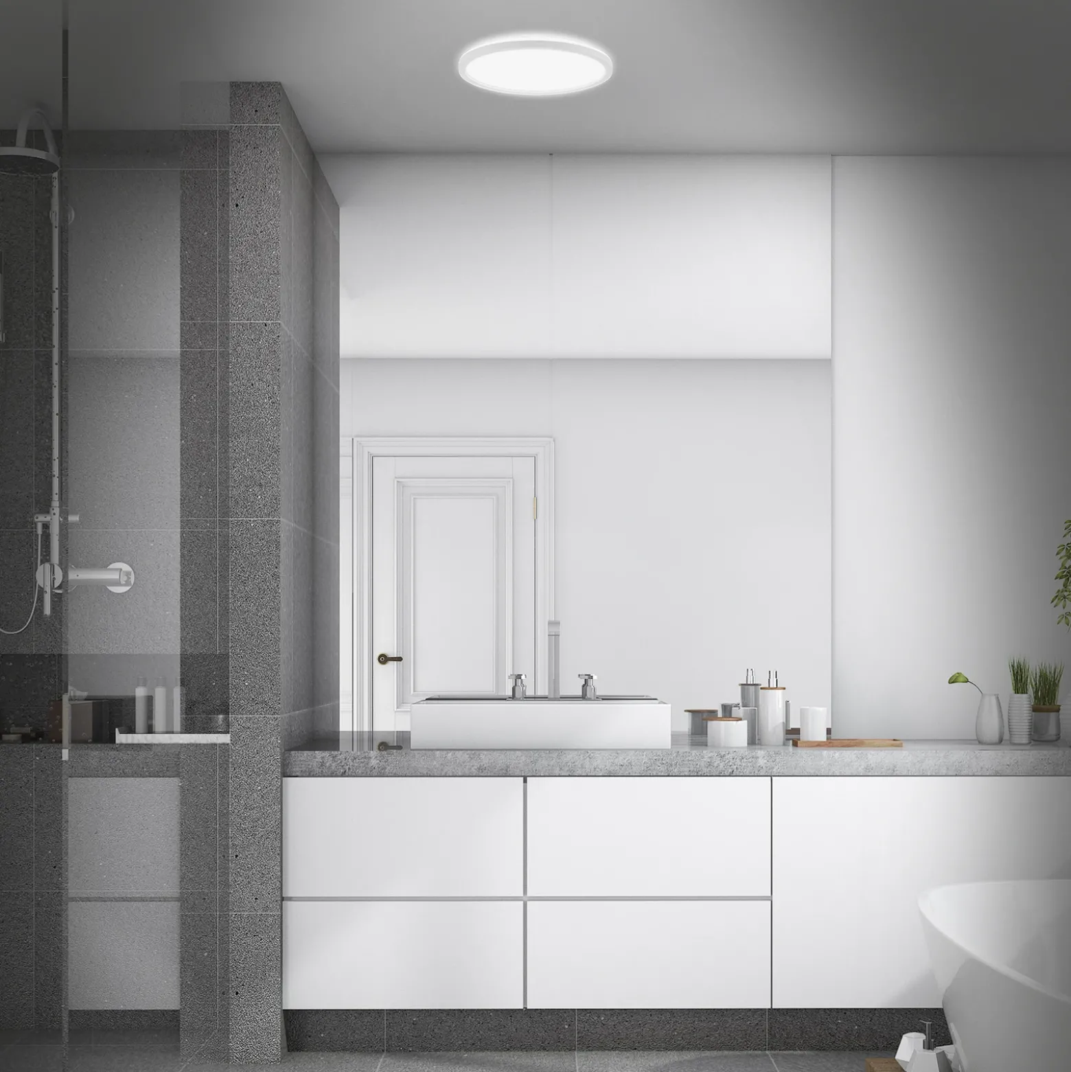 Lámpara de techo LED para baño Slim Drip, blanca, Ø 29 cm, IP44