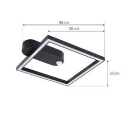 Lámpara de techo LED Yulla de Lindby, 34 cm, negra, con sensor