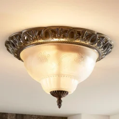 Lámpara de techo Lindby Anni, pantalla de cristal grabado