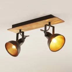 Lámpara de techo Lindby Aylis, 2 luces, 40 cm, negra, madera, E14