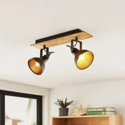 Lámpara de techo Lindby Aylis, 2 luces, 40 cm, negra, madera, E14
