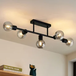 Lámpara de techo Lindby Biscala, 5 luces, negro/humo, E14