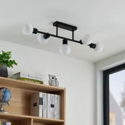 Lámpara de techo Lindby Biscala, 5flg., negro/opal