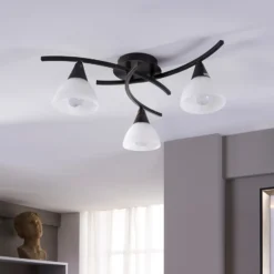 Lámpara de techo Lindby Della, negro-oro, Ø 58 cm, 3 luces, E14