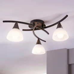 Lámpara de techo Lindby Della, negro-oro, Ø 58 cm, 3 luces, E14